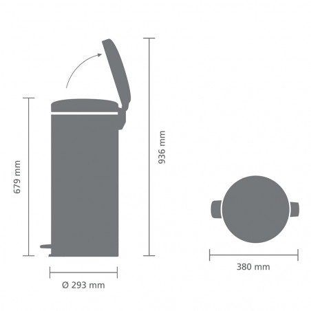 Кош за боклук с педал Brabantia NewIcon 649056, 30 л, Плавно затваряне, Противоплъзгаща основа, Инокс/Мат
