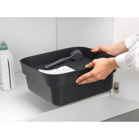 Купа за миене и отцеждане Brabantia 1003315, 16.1 х 37.4 х 34.4 см, Безопасна за съдове с незалепващо покритие, Тъмносив