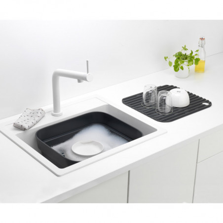 Купа за миене и отцеждане Brabantia 1003315, 16.1 х 37.4 х 34.4 см, Безопасна за съдове с незалепващо покритие, Тъмносив