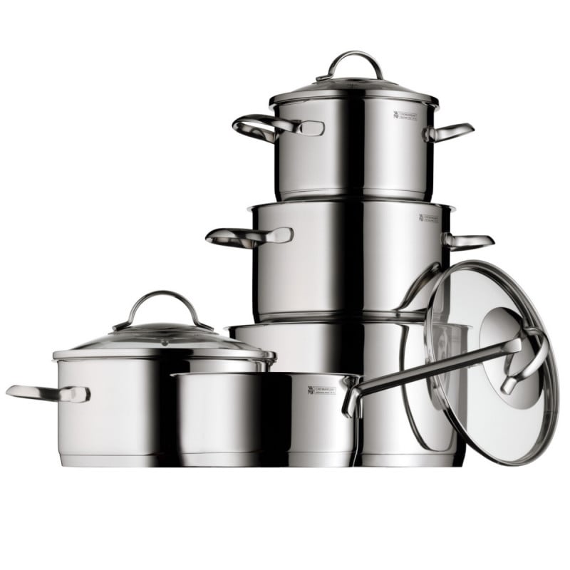 Комплект тенджери WMF Provence Plus 5, 9 части, Неръждаема стомана 18/10, Многослойно TransTherm дъно, Индукция, Сребрист