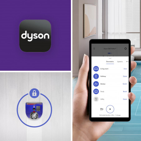 Прахосмукачка робот Dyson 360, 65 AW, 22000 Pa, 110000 об/мин, 4 режима, 360° визуална навигация, Hyperdymium, Нисък профил, Син/никел