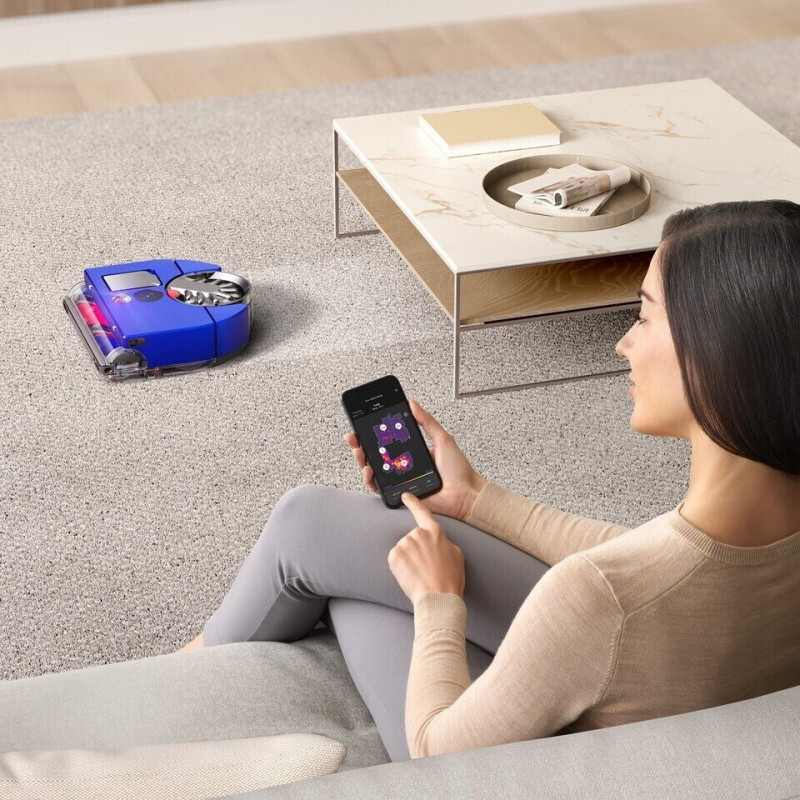Прахосмукачка робот Dyson 360, 65 AW, 22000 Pa, 110000 об/мин, 4 режима, 360° визуална навигация, Hyperdymium, Нисък профил, Син/никел