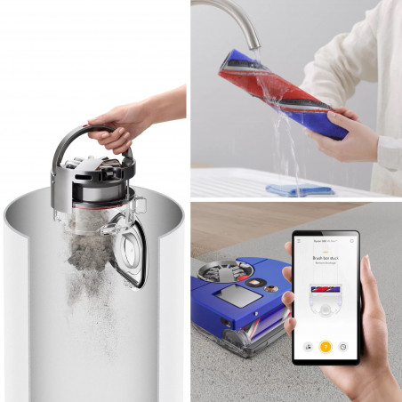 Прахосмукачка робот Dyson 360, 65 AW, 22000 Pa, 110000 об/мин, 4 режима, 360° визуална навигация, Hyperdymium, Нисък профил, Син/никел