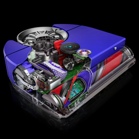 Прахосмукачка робот Dyson 360, 65 AW, 22000 Pa, 110000 об/мин, 4 режима, 360° визуална навигация, Hyperdymium, Нисък профил, Син/никел