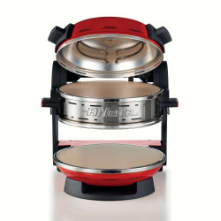 Двойна фурна за пица Ariete PIZZERIA 0927/00, 2300W, 32 см, 2 термостата до 400C, 5 нива, 2 каменни плочи, Незалепващо покритие, Червен