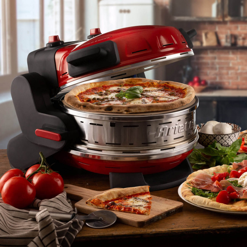 Двойна фурна за пица Ariete PIZZERIA 0927/00, 2300W, 32 см, 2 термостата до 400C, 5 нива, 2 каменни плочи, Незалепващо покритие, Червен