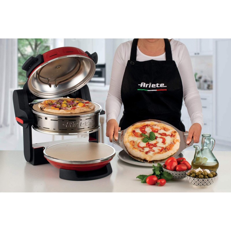 Двойна фурна за пица Ariete PIZZERIA 0927/00, 2300W, 32 см, 2 термостата до 400C, 5 нива, 2 каменни плочи, Незалепващо покритие, Червен