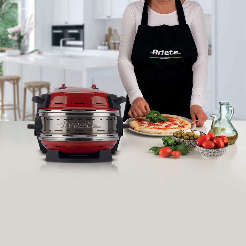 Двойна фурна за пица Ariete PIZZERIA 0927/00, 2300W, 32 см, 2 термостата до 400C, 5 нива, 2 каменни плочи, Незалепващо покритие, Червен
