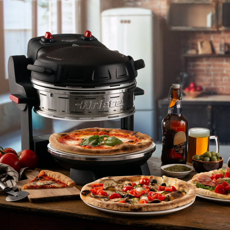 Двойна фурна за пица Ariete PIZZERIA 0927/01, 2300W, 32 см, 2 термостата до 400C, 5 нива, 2 каменни плочи, Незалепващо покритие, Черен