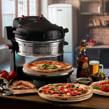 Двойна фурна за пица Ariete PIZZERIA 0927/01, 2300W, 32 см, 2 термостата до 400C, 5 нива, 2 каменни плочи, Незалепващо покритие, Черен
