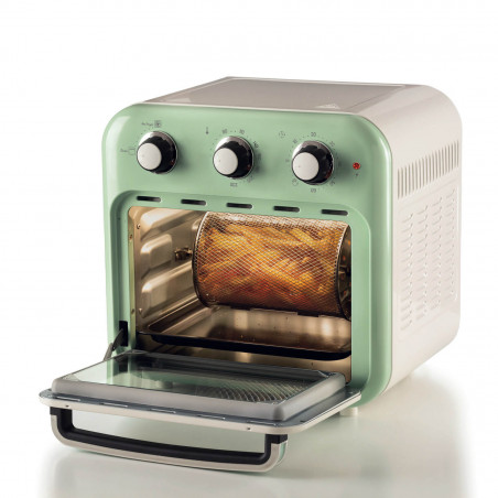 Фритюрник-фурна с горещ въздух Ariete VINTAGE 4632/04, 1400W, 16 л, До 230C, Таймер 60 мин, Въртяща се кошница, Бял/Зелен