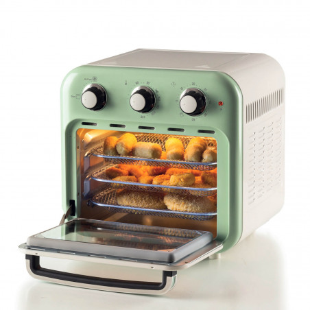 Фритюрник-фурна с горещ въздух Ariete VINTAGE 4632/04, 1400W, 16 л, До 230C, Таймер 60 мин, Въртяща се кошница, Бял/Зелен