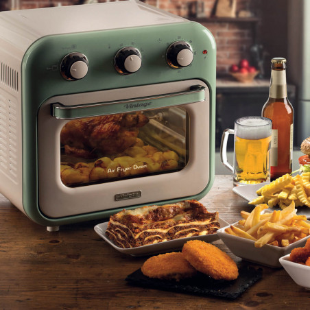 Фритюрник-фурна с горещ въздух Ariete VINTAGE 4632/04, 1400W, 16 л, До 230C, Таймер 60 мин, Въртяща се кошница, Бял/Зелен