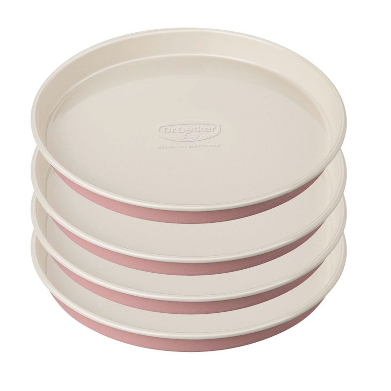 Комплект 4 бр тави за печене на блатове за торти Dr.Oetker Retro 4654, 17х3 см, Незалепващо покритие, Въглеродна стомана, Розов
