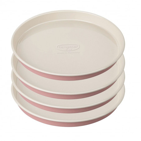 Комплект 4 бр тави за печене на блатове за торти Dr.Oetker Retro 4654, 17х3 см, Незалепващо покритие, Въглеродна стомана, Розов