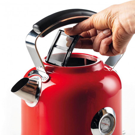 Електрическа кана Ariete MODERNA 2854/00, 2000W, 1.7 л, Термометър, 360C безжична основа, Подвижен филтър, Червен