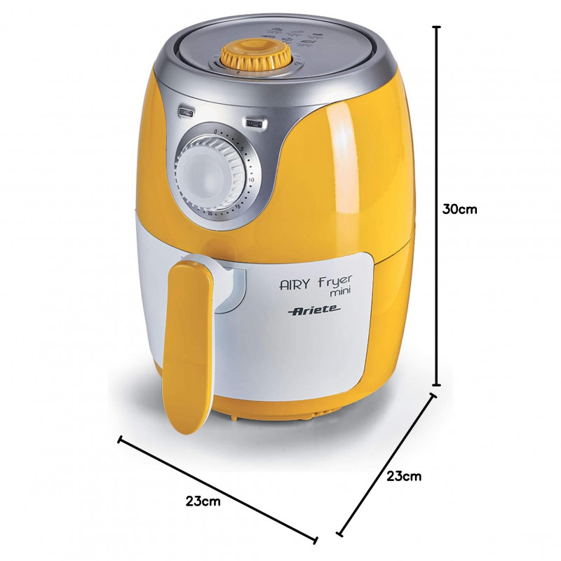 Фритюрник с горещ въздух Ariete AIRY FRYER MINI 4615/00, 1000W, 2 л, 80-200C, Неплъзгащи се крачета, Таймер, Жълт