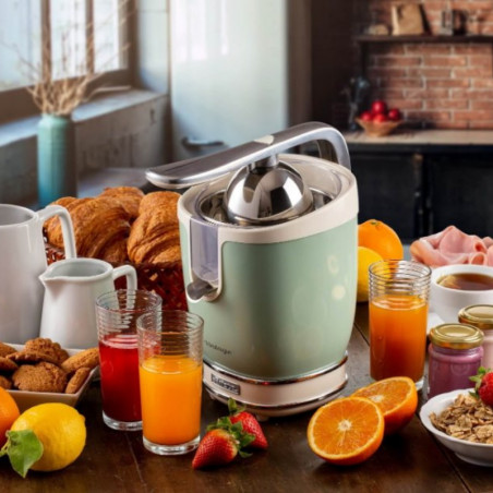 Цитрус преса Ariete VINTAGE JUICER 0413/04, 85W, Метално тяло, Безшумна работа, 2 приставки, Зелен