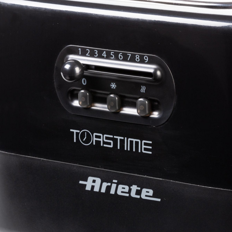 Тостер за хляб Ariete TOASTIME 0159/02, 700W, 2 филии, 3 функции, 9 степени, Подвижна тава за трохи, Черен