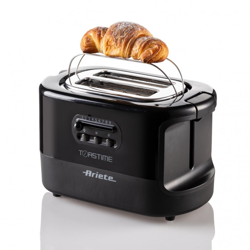 Тостер за хляб Ariete TOASTIME 0159/02, 700W, 2 филии, 3 функции, 9 степени, Подвижна тава за трохи, Черен