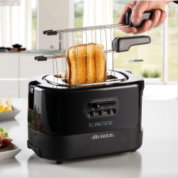Тостер за хляб Ariete TOASTIME 0159/02, 700W, 2 филии, 3 функции, 9 степени, Подвижна тава за трохи, Черен