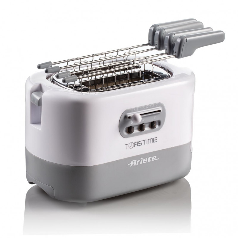 Тостер за хляб Ariete TOASTIME 0159/01, 700W, 2 филии, 3 функции, 9 степени, Подвижна тава за трохи, Бял