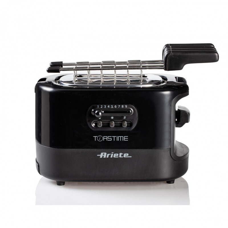 Тостер за хляб Ariete TOASTIME 0159/02, 700W, 2 филии, 3 функции, 9 степени, Подвижна тава за трохи, Черен