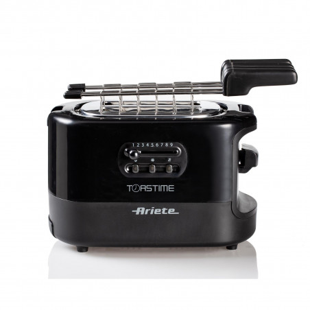 Тостер за хляб Ariete TOASTIME 0159/02, 700W, 2 филии, 3 функции, 9 степени, Подвижна тава за трохи, Черен