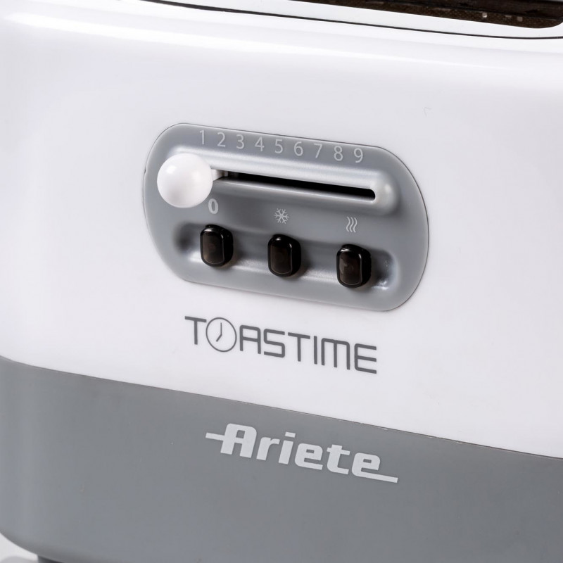 Тостер за хляб Ariete TOASTIME 0159/01, 700W, 2 филии, 3 функции, 9 степени, Подвижна тава за трохи, Бял