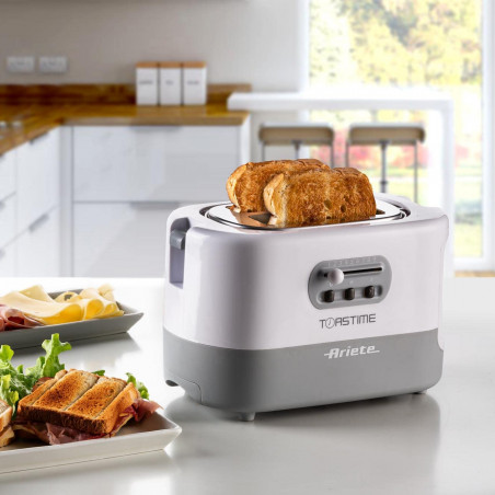 Тостер за хляб Ariete TOASTIME 0159/01, 700W, 2 филии, 3 функции, 9 степени, Подвижна тава за трохи, Бял