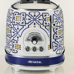 Тостер за хляб Ariete Capri 0155/0C, 810W, 2 филии, 3 функции, 6 степени, Подвижна тава за трохи, Бял/Син