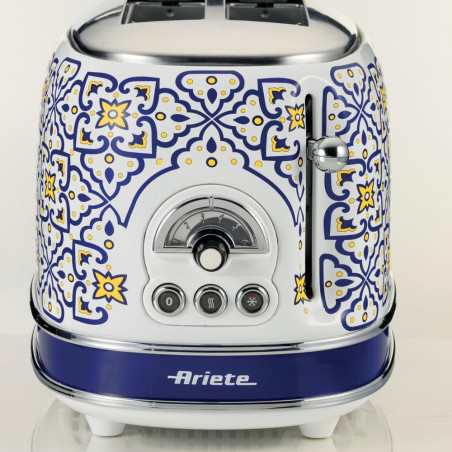 Тостер за хляб Ariete Capri 0155/0C, 810W, 2 филии, 3 функции, 6 степени, Подвижна тава за трохи, Бял/Син