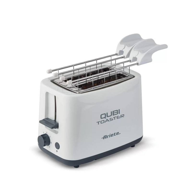 Тостер за хляб Ariete QUBI 0157/00, 760W, 2 филии, Бутон стоп, 7 степени, Подвижна тава за трохи, Бял