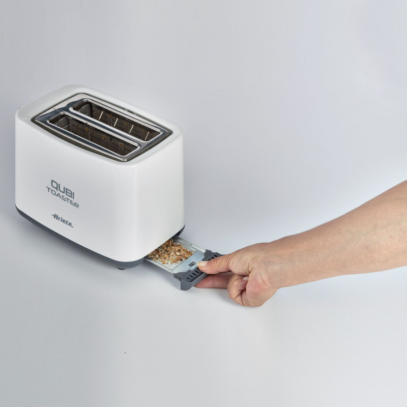 Тостер за хляб Ariete QUBI 0157/00, 760W, 2 филии, Бутон стоп, 7 степени, Подвижна тава за трохи, Бял
