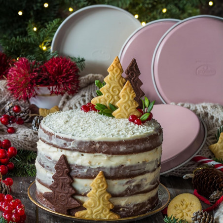 Комплект 4 бр тави за печене на блатове за торти Dr.Oetker Retro 4654, 17х3 см, Незалепващо покритие, Въглеродна стомана, Розов