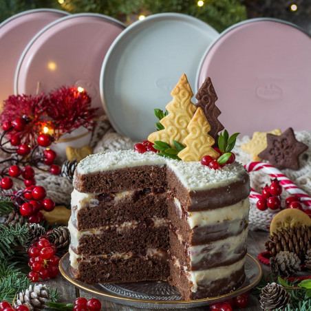 Комплект 4 бр тави за печене на блатове за торти Dr.Oetker Retro 4654, 17х3 см, Незалепващо покритие, Въглеродна стомана, Розов