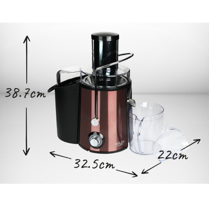 Сокоизстисквачка Adler AD 4129, 1000/2000W, 2 скорости, 1l, Система против капене, Черен/бронз