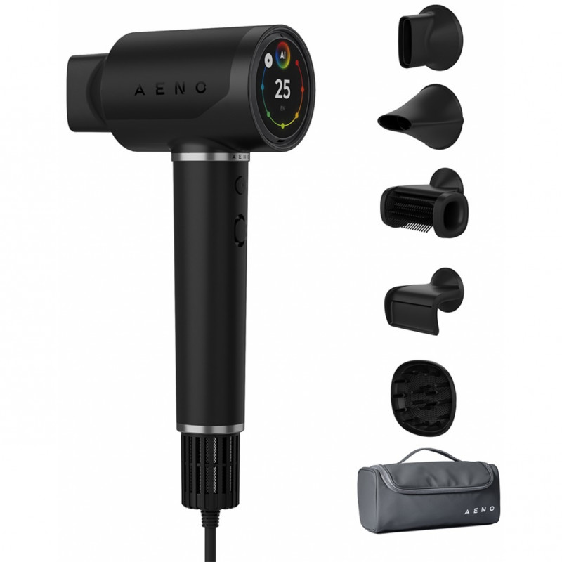 Сешоар AI AENO HD5 AHD0005B, 1500W, Безчетков мотор, 2 скорости, 3 нива, 67 dB, Гласов контрол, Черен