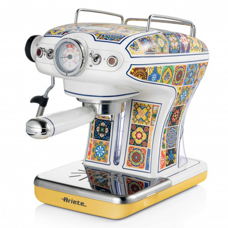 Кафемашина Ariete Positano 1389/1P, 850W, 15 bar, 0.9 л, Стиймър за мляко, Мляно и ESE дози, Бял/жълт