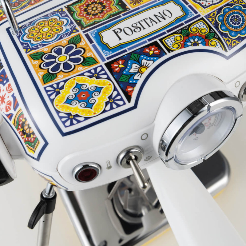 Кафемашина Ariete Positano 1389/1P, 850W, 15 bar, 0.9 л, Стиймър за мляко, Мляно и ESE дози, Бял/жълт
