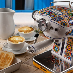 Кафемашина Ariete Positano 1389/1P, 850W, 15 bar, 0.9 л, Стиймър за мляко, Мляно и ESE дози, Бял/жълт