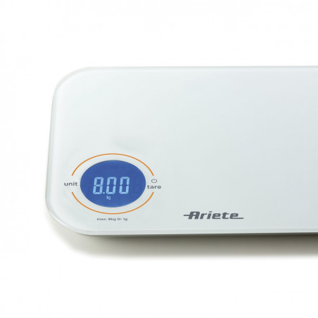 Дигитална кухненска везна Ariete BILANCIA DIGITALE 0851, До 8 кг, Закалено стъкло, ТАРА, Цифров дисплей, Бял