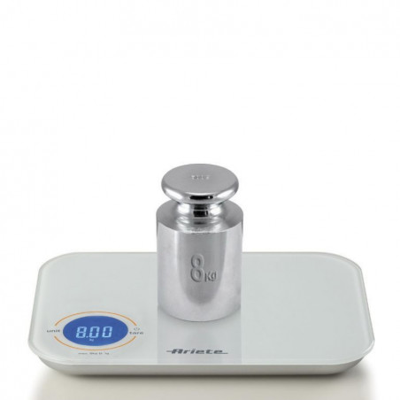 Дигитална кухненска везна Ariete BILANCIA DIGITALE 0851, До 8 кг, Закалено стъкло, ТАРА, Цифров дисплей, Бял