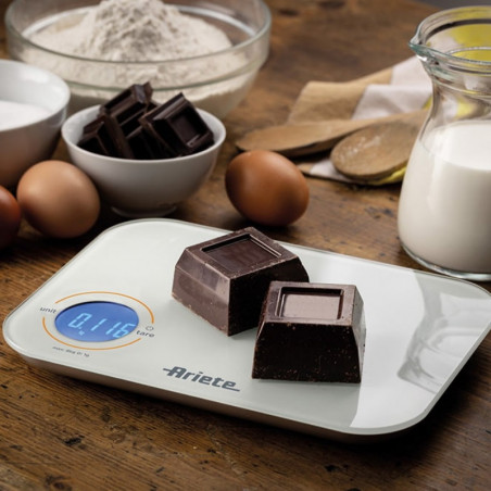 Дигитална кухненска везна Ariete BILANCIA DIGITALE 0851, До 8 кг, Закалено стъкло, ТАРА, Цифров дисплей, Бял