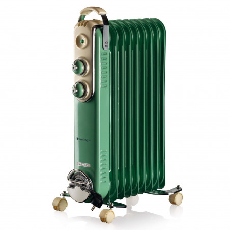 Маслен радиатор Ariete VINTAGE 0838/1, 2000W, 9 ребра, 3 степени, Индикатор захранване, Въртящи се на 360C колелца, Дръжка, Зелен
