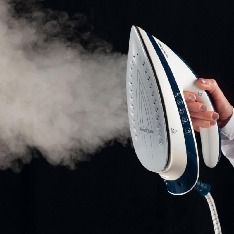 Парогенератор за гладене Ariete STEAM POWER PRO 5571/00, 2400W, 7 bar, 1.8 л, Керамична плоча, Обезмаслител, Енергоспестяваща функция, Бял/син