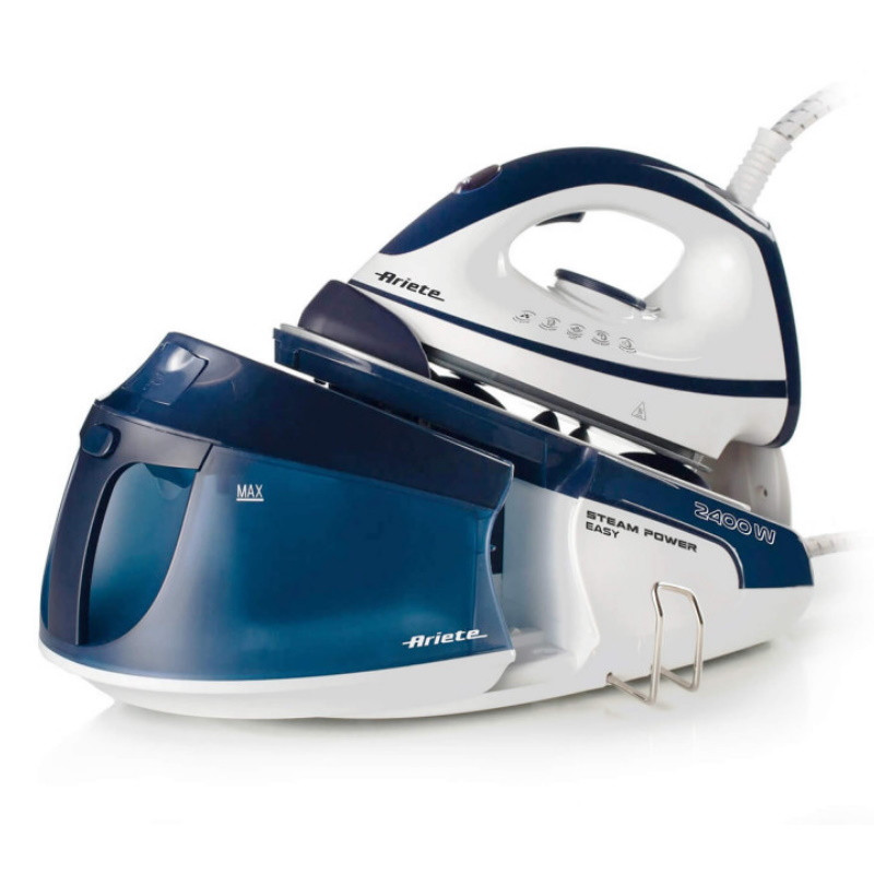 Парогенератор за гладене Ariete STEAM POWER PRO 5571/00, 2400W, 7 bar, 1.8 л, Керамична плоча, Обезмаслител, Енергоспестяваща функция, Бял/син