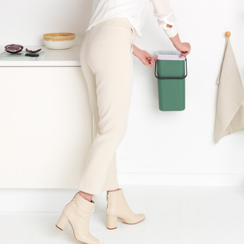 Кош за разделно събиране на боклук Brabantia Sort&Go 1003235, 16 л, Дръжка, Възможност за стенен монтаж, Тъмнозелен