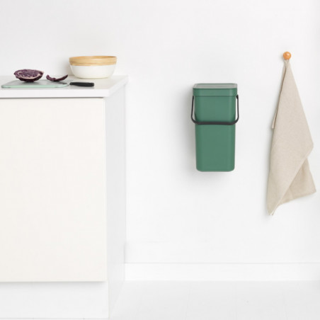 Кош за разделно събиране на боклук Brabantia Sort&Go 1003235, 16 л, Дръжка, Възможност за стенен монтаж, Тъмнозелен