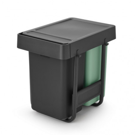 Кош за разделно събиране на боклук Brabantia Sort&Go 1008862, 2x15 л, Вътрешен монтаж с телескопична рамка, Сив/зелен
